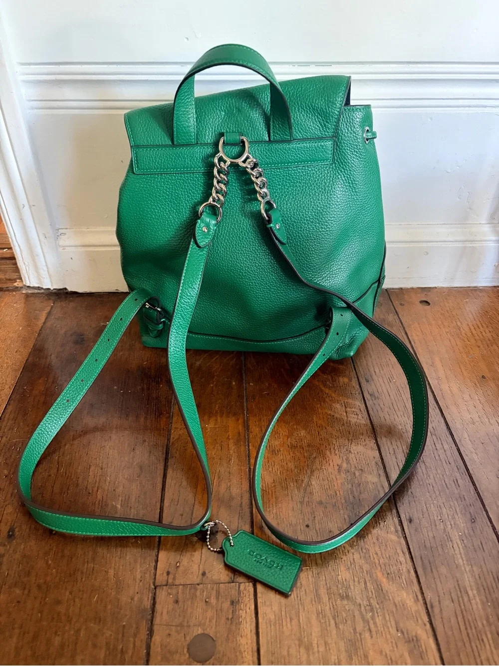 Coach Pebbled Leather Emerald Green Backpack